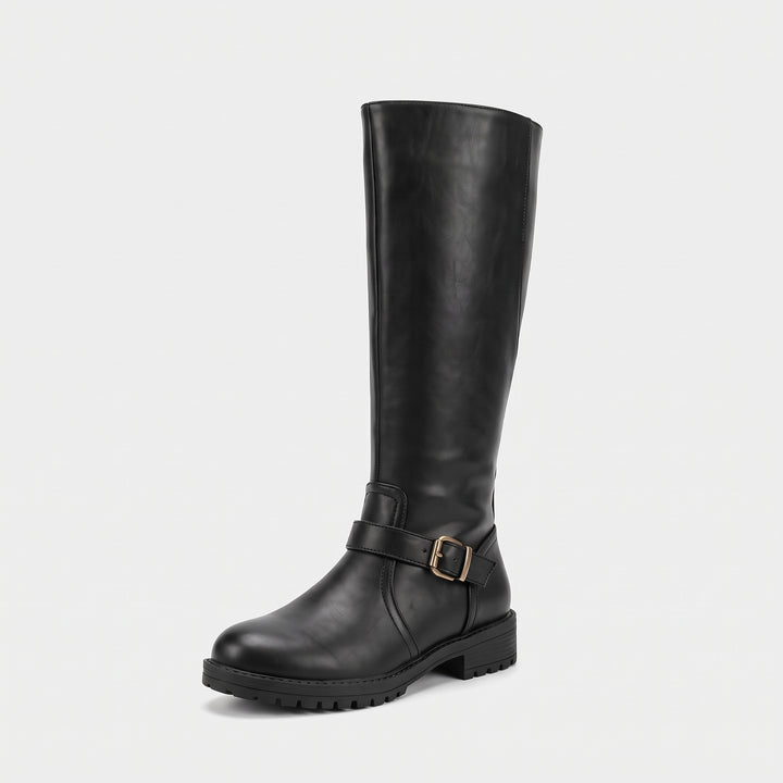 Buckle Block Heel Boots-Schoenen store -Black-5.5-Enrois