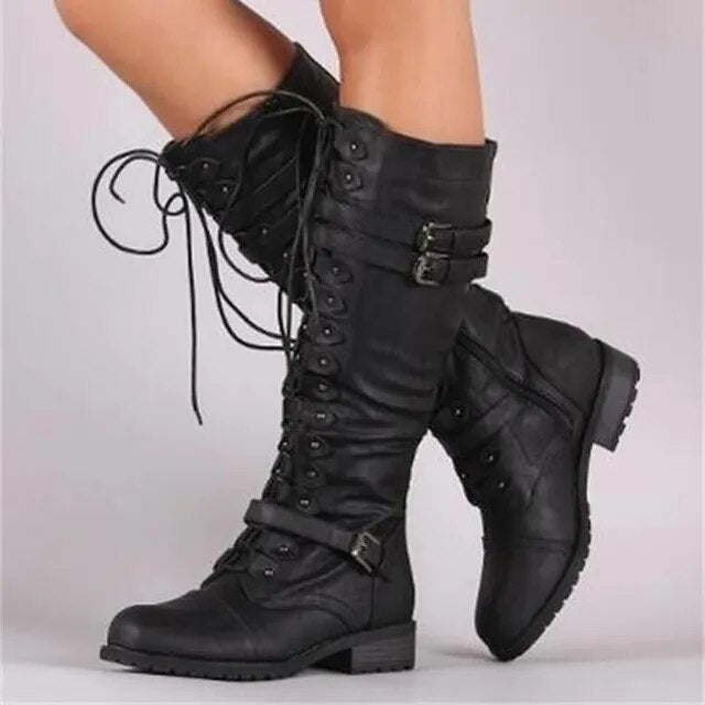 Lace-Up Knee-High Boots-Schoenen store -Enrois