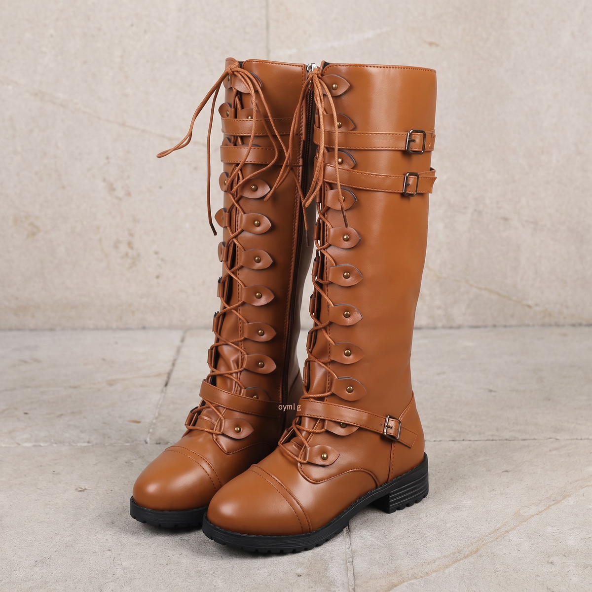 Lace-Up Knee-High Boots-Schoenen store -Enrois