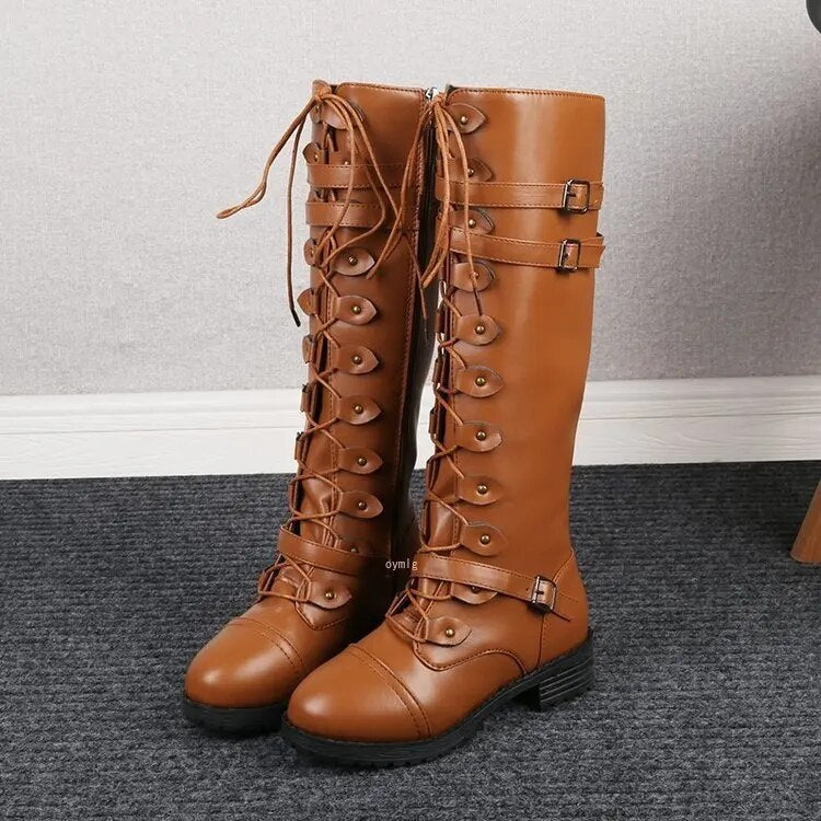 Lace-Up Knee-High Boots-Schoenen store -Enrois