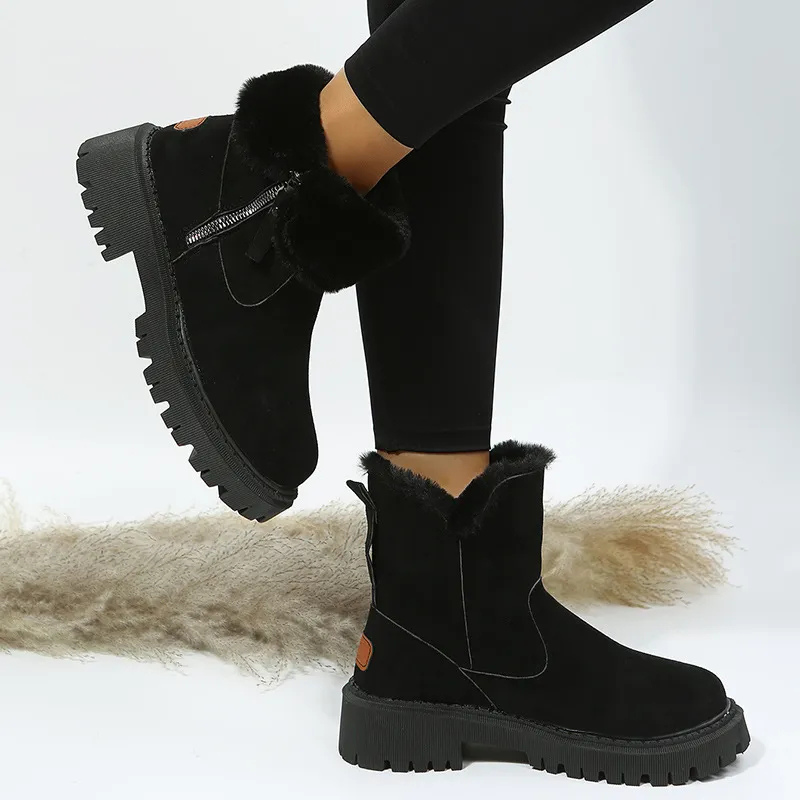 Plush-Collar Zip Winter Ankle Boots.