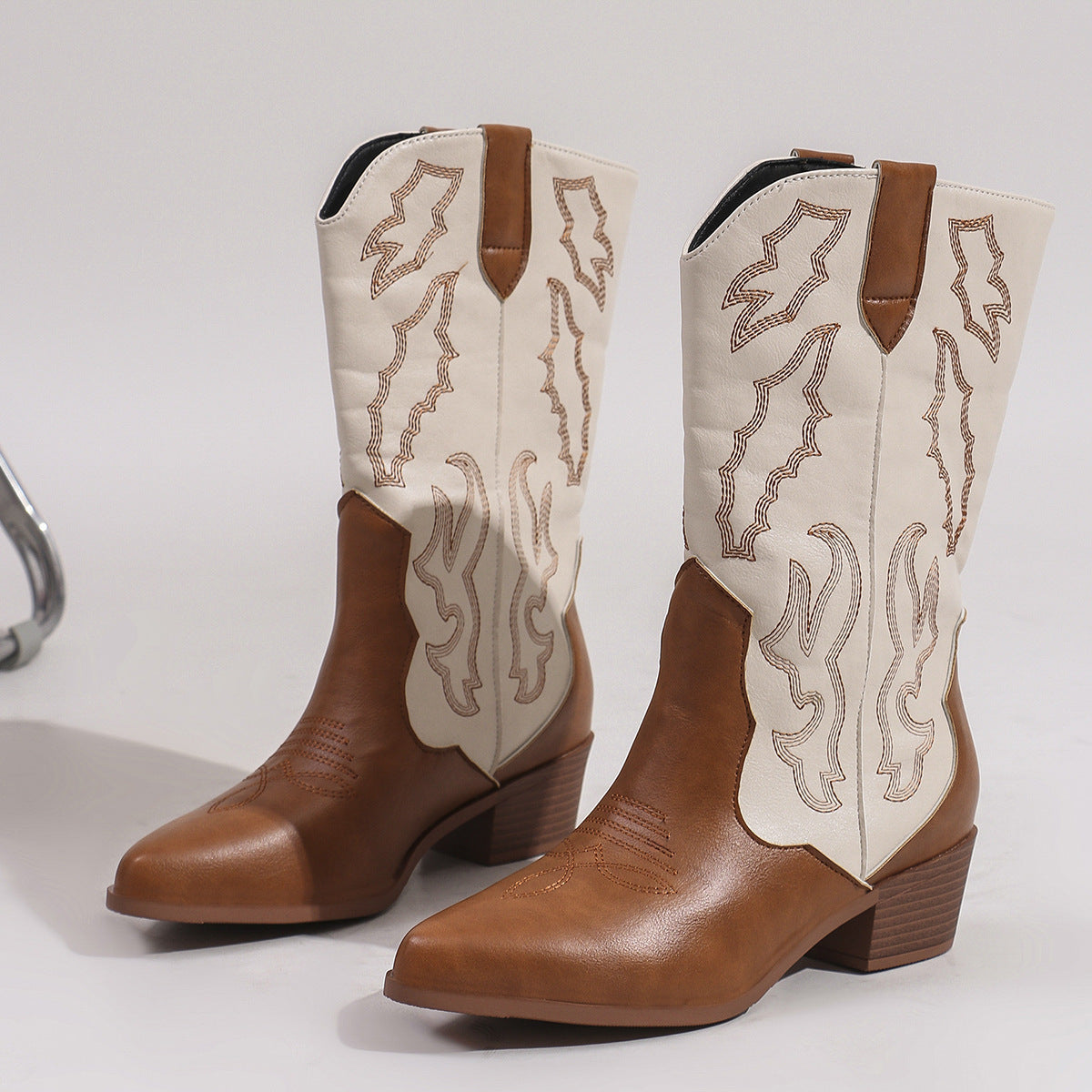 Women's Calf-High Embroidered Cowboy Boots.