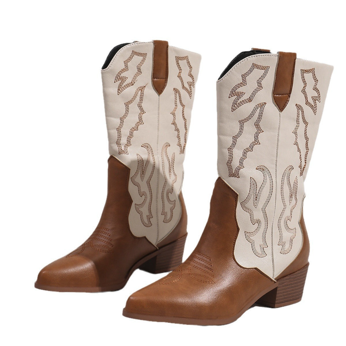 Women's Calf-High Embroidered Cowboy Boots.