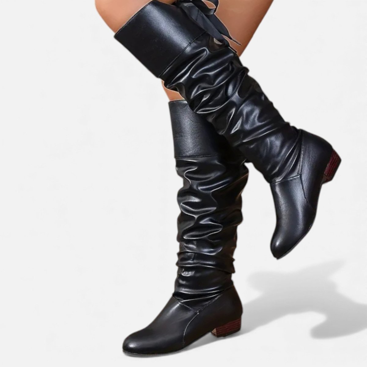 Women's Close-Fit Ruched Knee Boots.