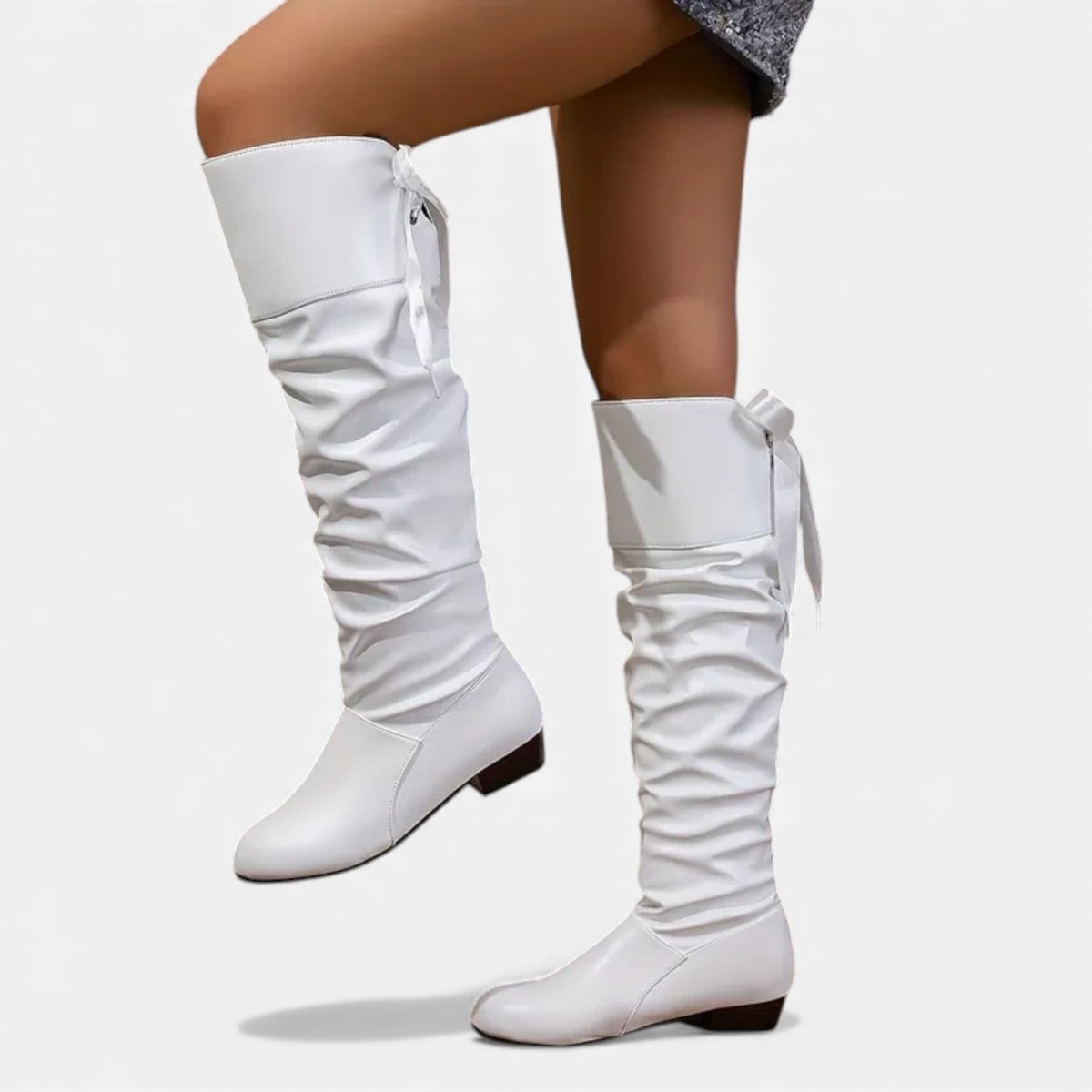 Women's Close-Fit Ruched Knee Boots.