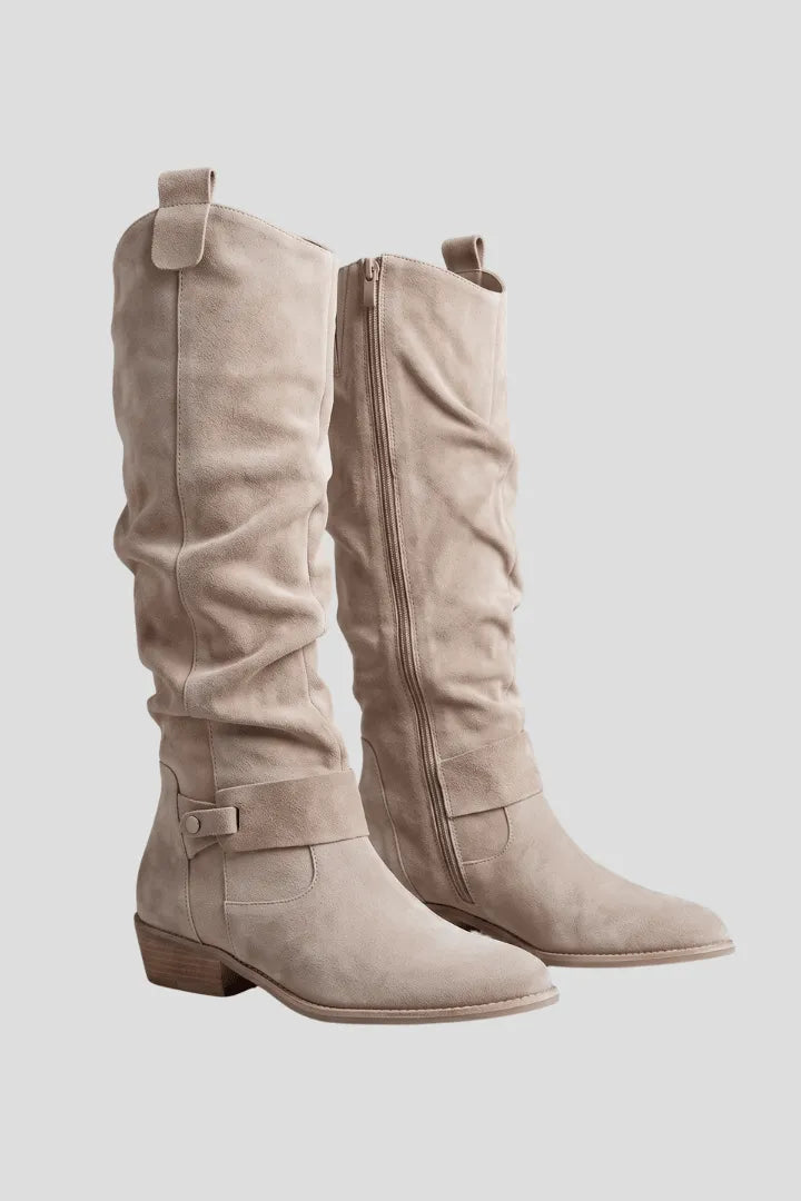 Women's Faux-Suede Knee Boots with Low Block Heels.