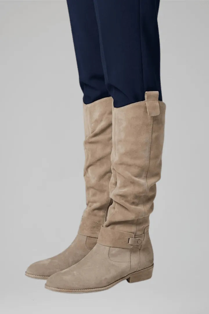 Women's Faux-Suede Knee Boots with Low Block Heels.