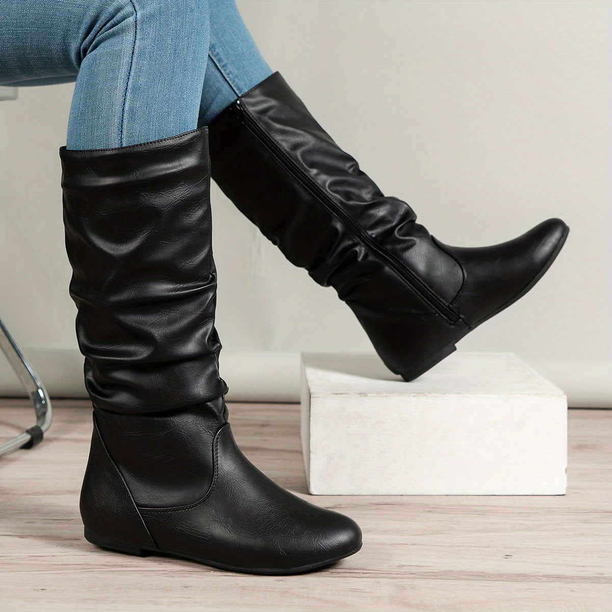 Women's Gathered Flat Knee Boots.