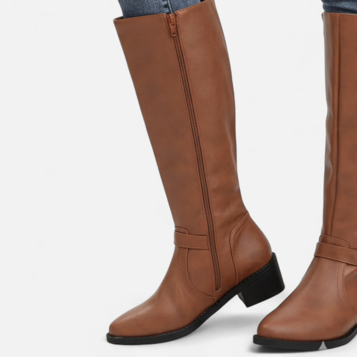 Women's Pointed Faux Leather Block-Heel Tall Boots.