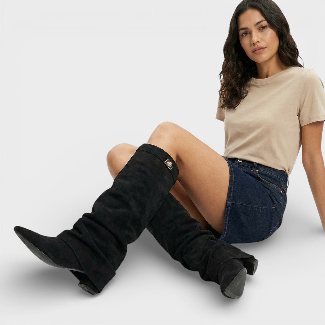 Women's Ruched Faux Leather Side-Zip Boots.