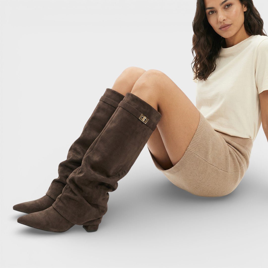 Women's Ruched Faux Leather Side-Zip Boots.