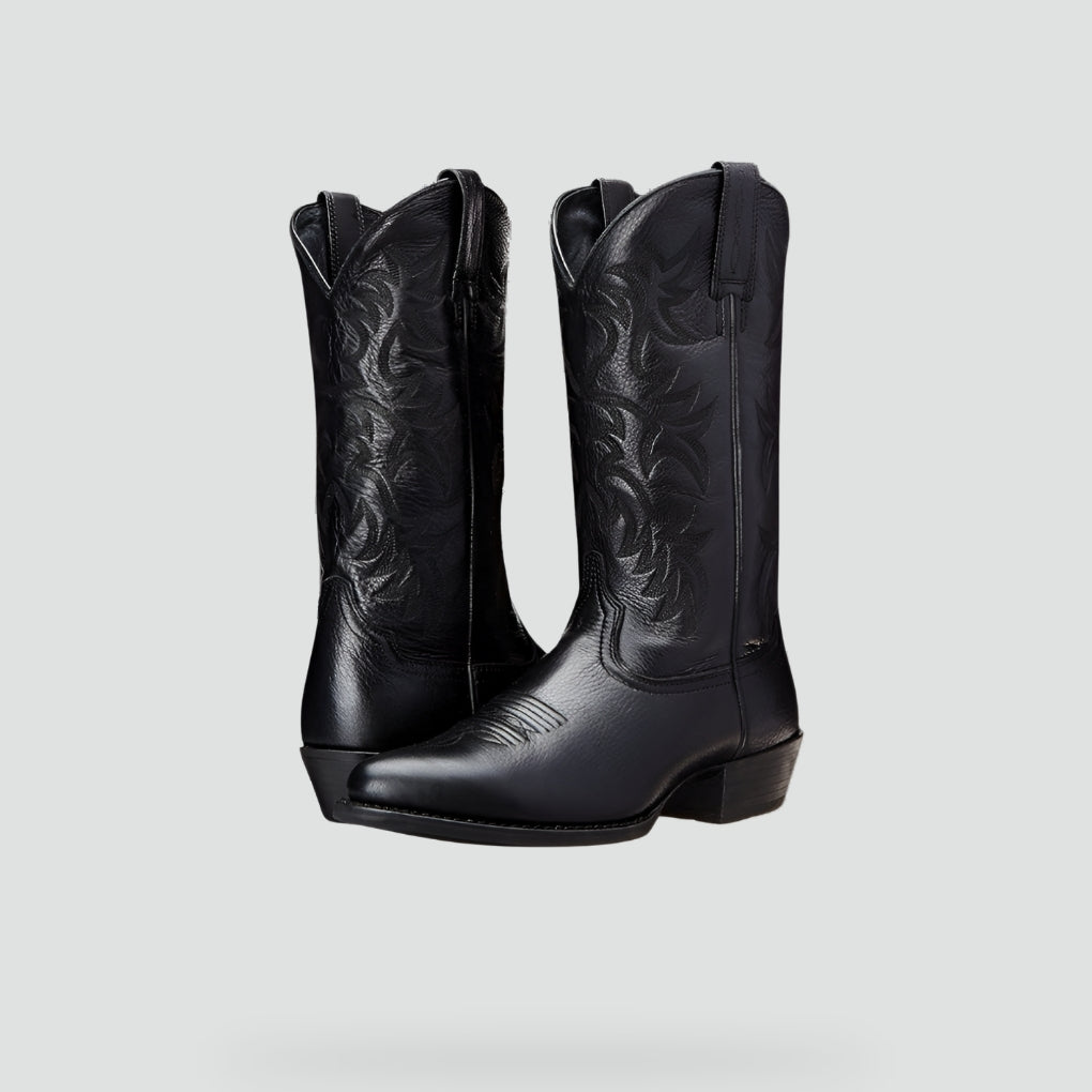 Women's Stitched Western Block-Heel Boots in black.