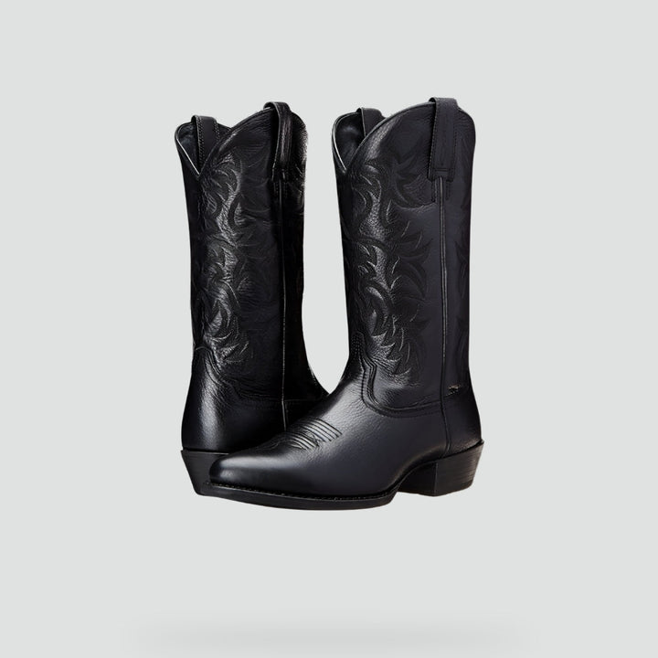 Women's Stitched Western Block-Heel Boots in black.