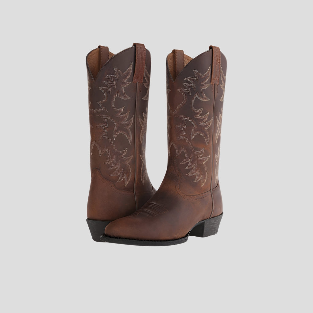 Women's Stitched Western Block-Heel Boots in brown.