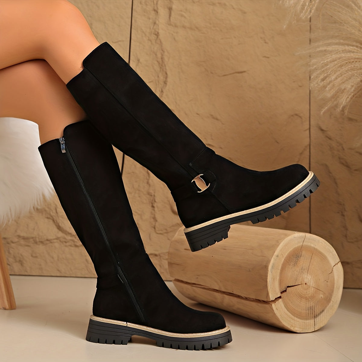 Women's Suede-Look Low-Heel Zip Booties.