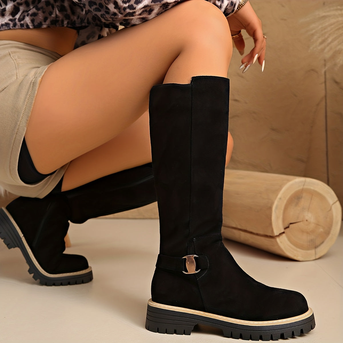 Women's Suede-Look Low-Heel Zip Booties.