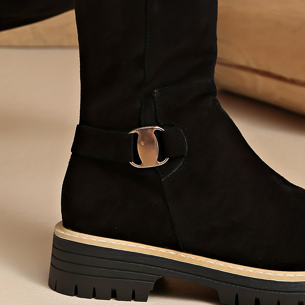 Women's Suede-Look Low-Heel Zip Booties.