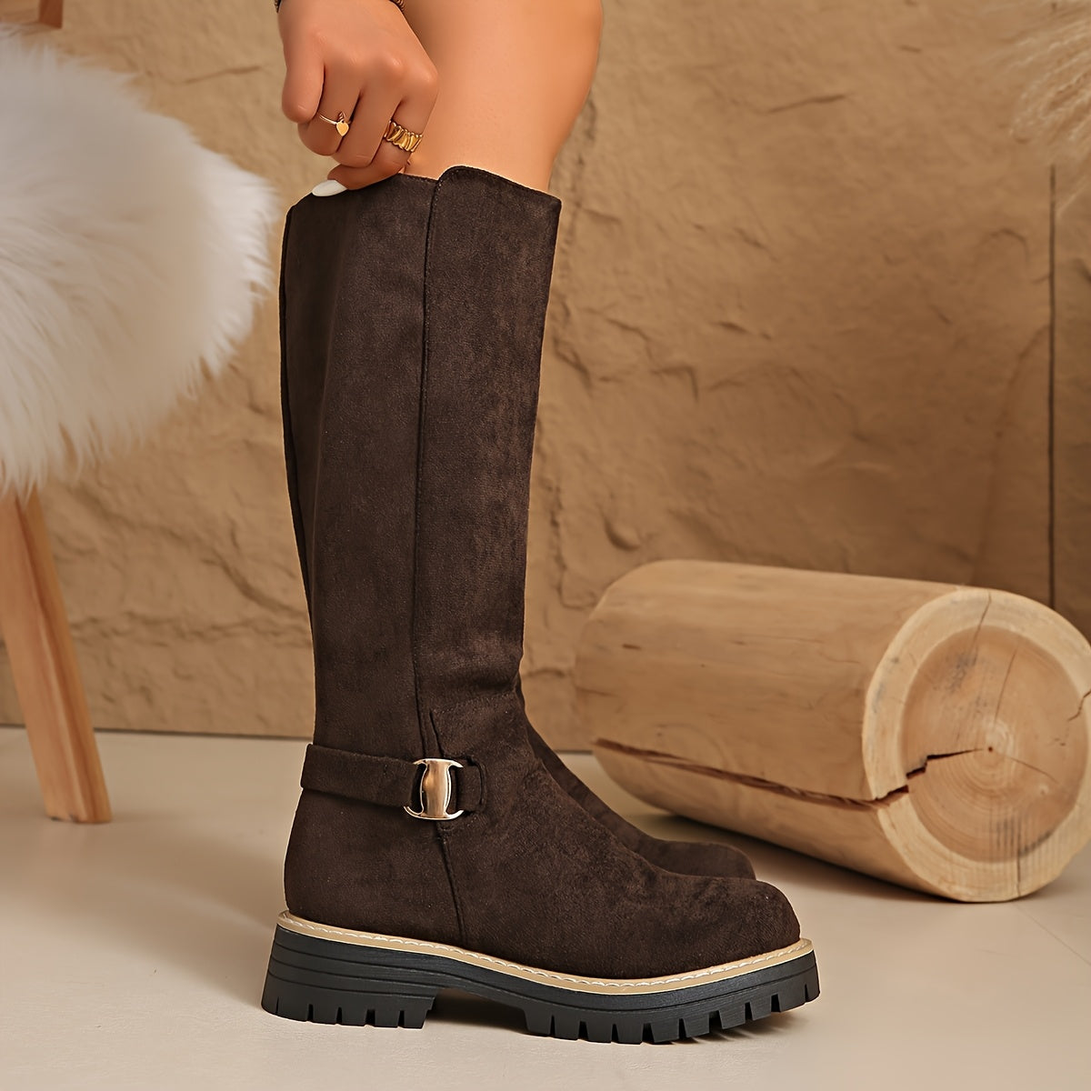 Women's Suede-Look Low-Heel Zip Booties.