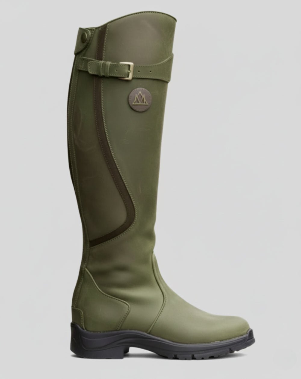 Women's Wide-Fit Water-Repellent Leather Boots in olive green.