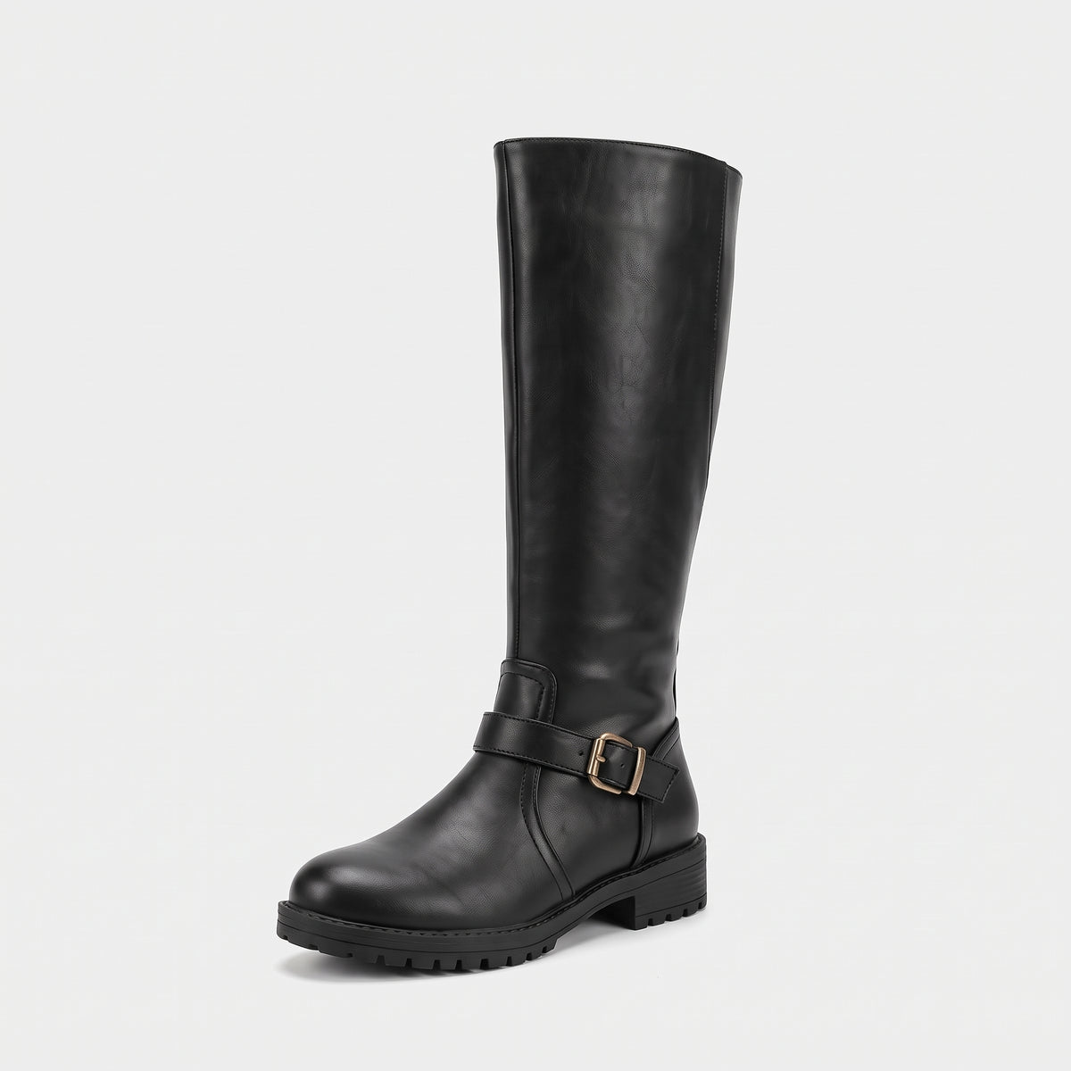Buckle Block Heel Boots-Schoenen store -Black-5.5-Enrois