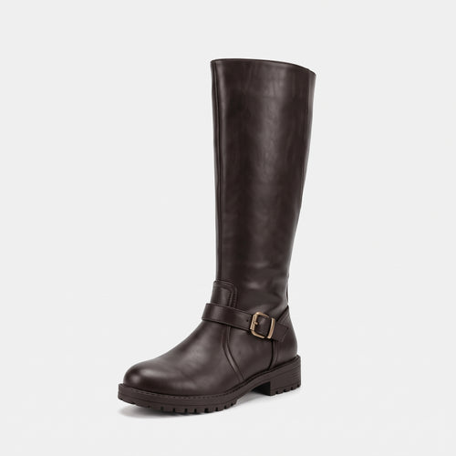 Buckle Block Heel Boots-Schoenen store -Dark Brown-5.5-Enrois
