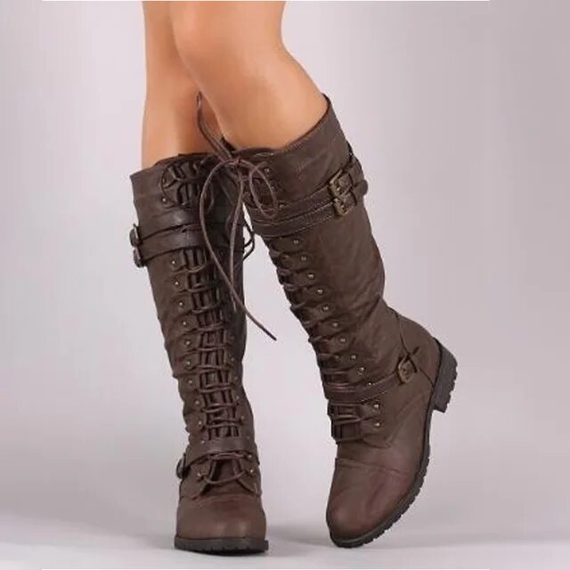 Lace-Up Knee-High Boots-Schoenen store -Enrois