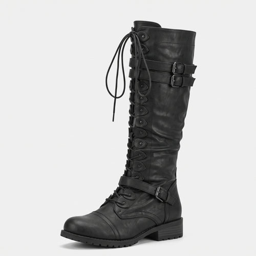 Lace-Up Knee-High Boots-Schoenen store -Black-4.5-Enrois