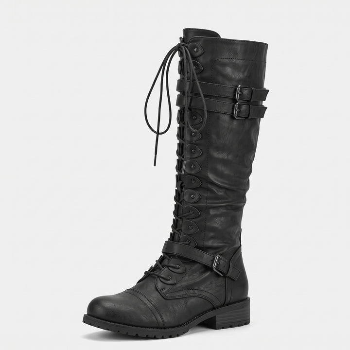 Lace-Up Knee-High Boots-Schoenen store -Black-4.5-Enrois