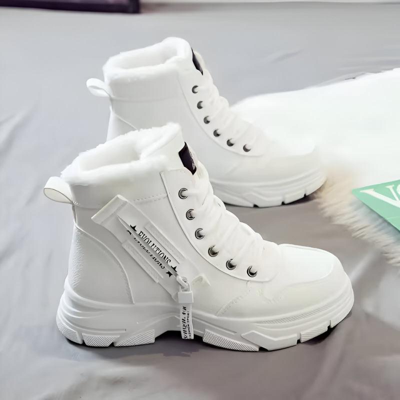 Insulated Lace-Up Ankle Boots with Side Zip in white.