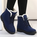 Plush-Collar Lace-Up Winter Ankle Boots in blue.