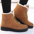 Plush-Collar Lace-Up Winter Ankle Boots in khaki.