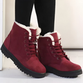 Plush-Collar Lace-Up Winter Ankle Boots in red.