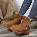 Plush-Collar Zip Winter Ankle Boots in brown.