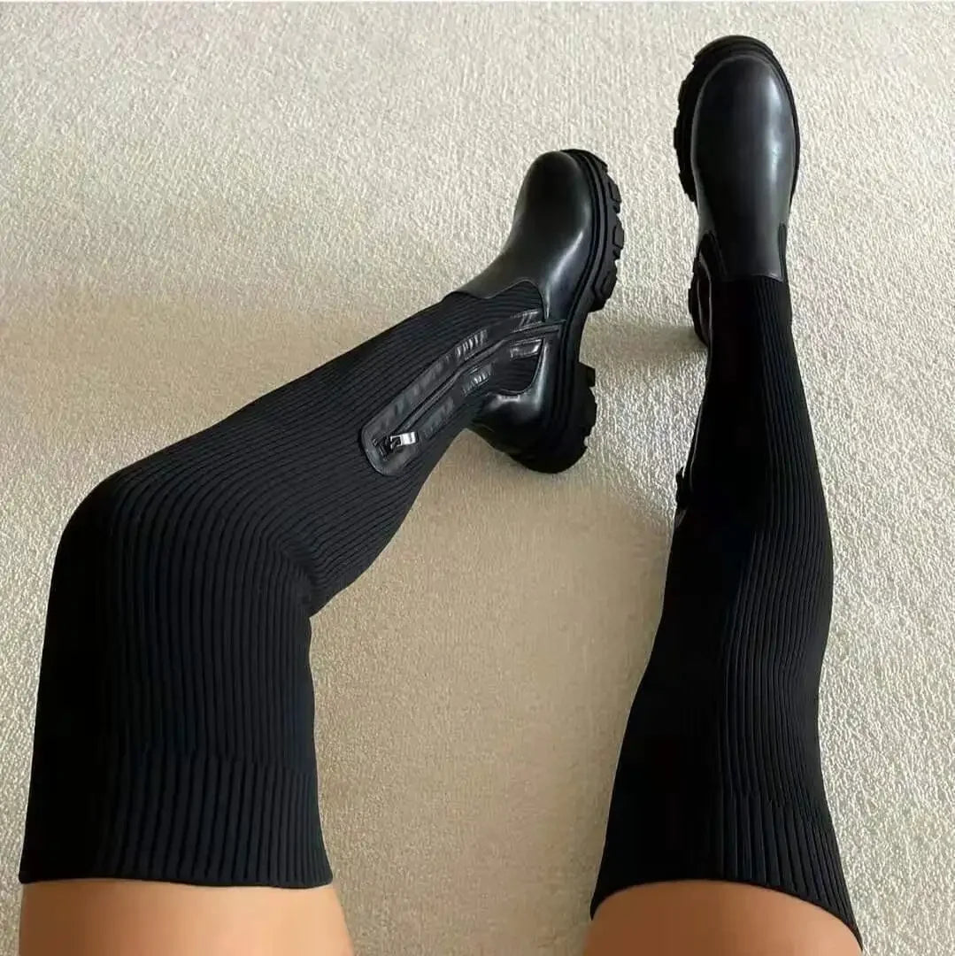 Tall Ribbed Boots with Arch Support in black.