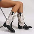 Women's Calf-High Embroidered Cowboy Boots in black.