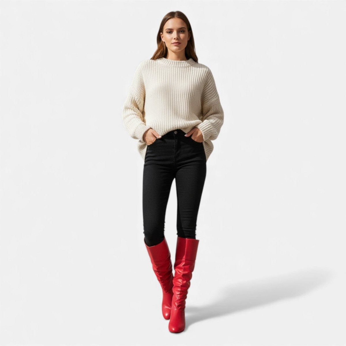Women's Close-Fit Ruched Knee Boots.