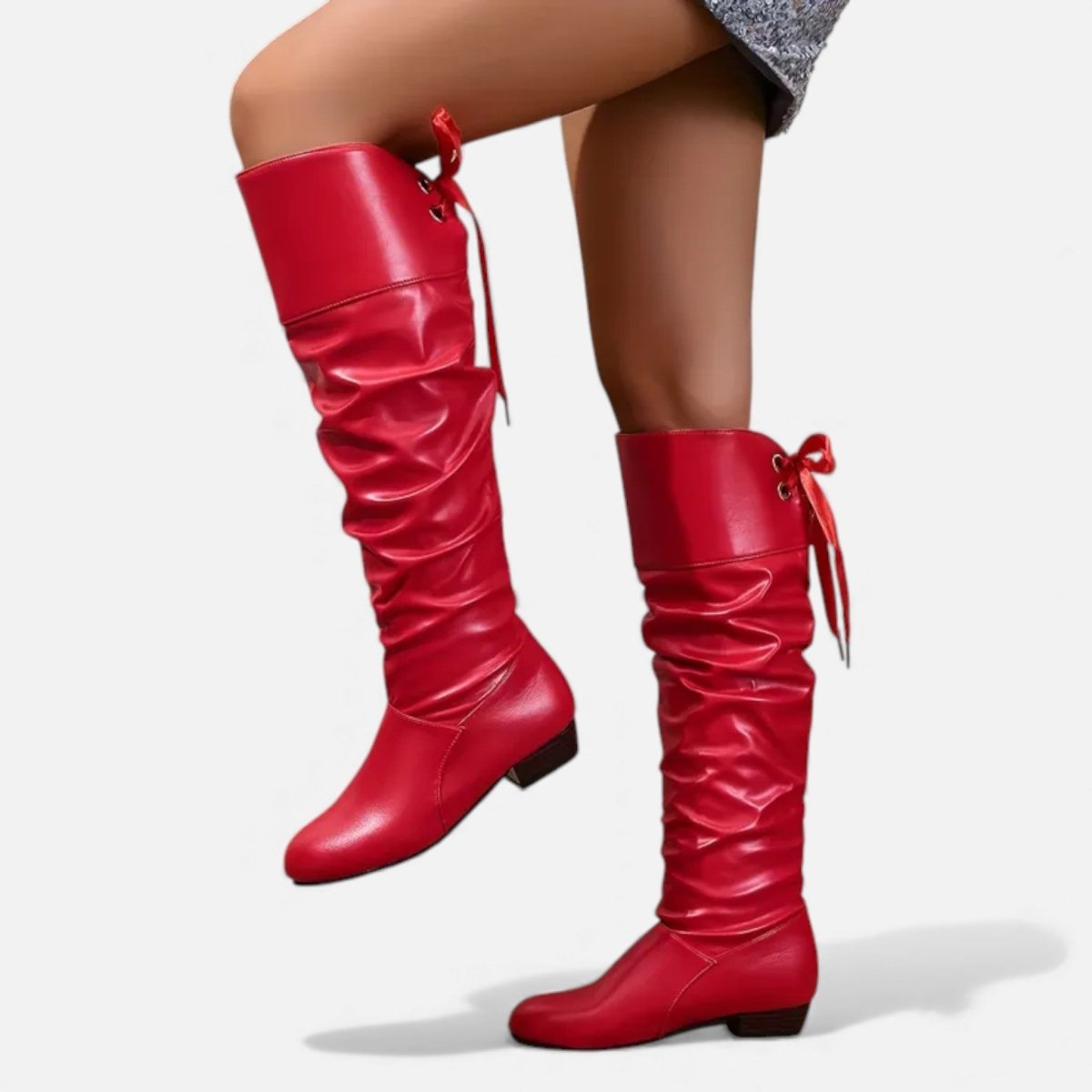 Women's Close-Fit Ruched Knee Boots.