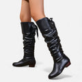 Women's Close-Fit Ruched Knee Boots in black.