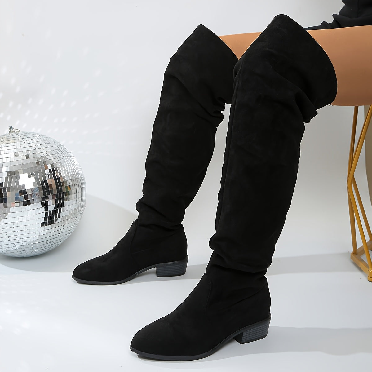 Women's Draped Faux-Suede Knee Boots.