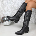 Women's Embroidered Leather Pull-On Western Boots in black.