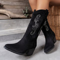 Women's Embroidered Side-Zip Western Boots in black.