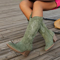 Women's Embroidered Side-Zip Western Boots in green.