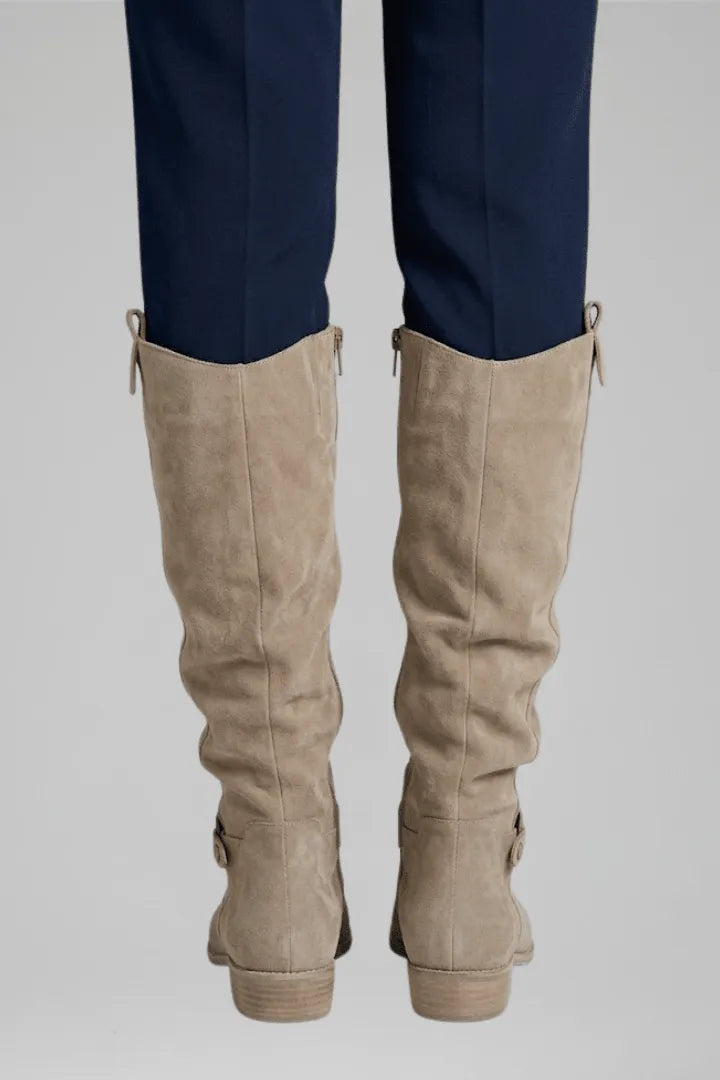 Women's Faux-Suede Knee Boots with Low Block Heels.