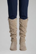 Women's Faux-Suede Knee Boots with Low Block Heels in beige.