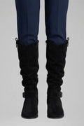 Women's Faux-Suede Knee Boots with Low Block Heels in black.