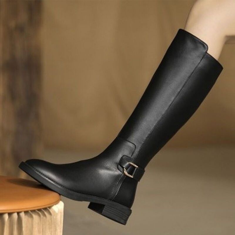 Women's Flat Knee Boots with Side Buckles.