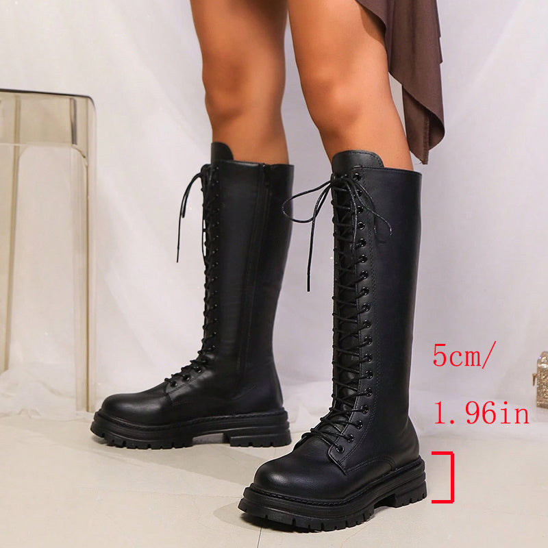 Women's Full-Lace Knee-High Platform Boots.