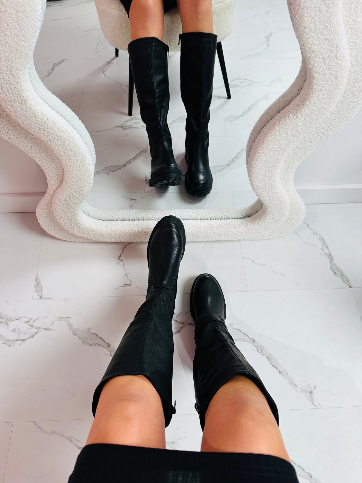 Women's High Faux Leather Inner-Zip Boots.