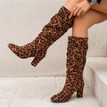Women's Over-the-Knee Leopard Print Block Heel Boots — Leopard Print
