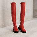Women's Over-the-Knee Chunky Sole Slip-On Boots — Red